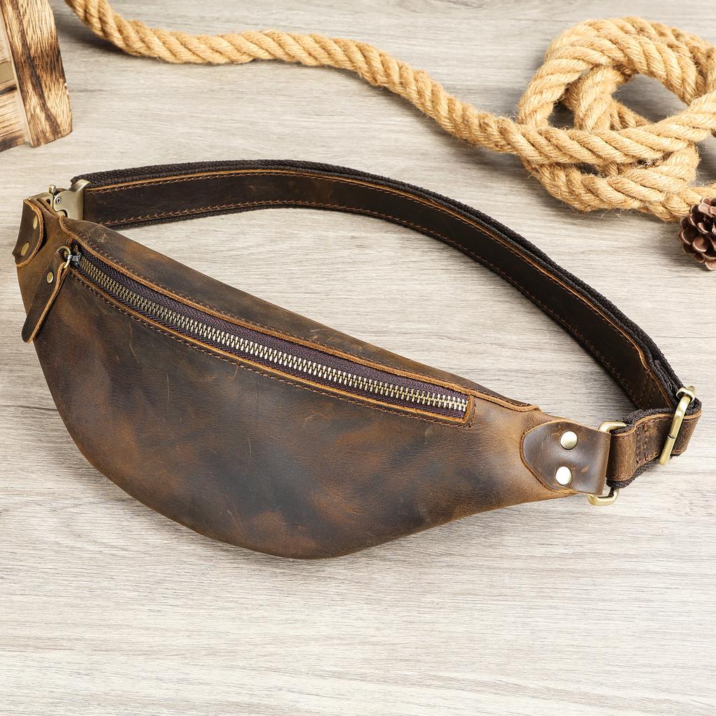 Мужская поясная сумка Crazy Horse Leather Head Layer из натуральной коровьей кожи в винтажном стиле