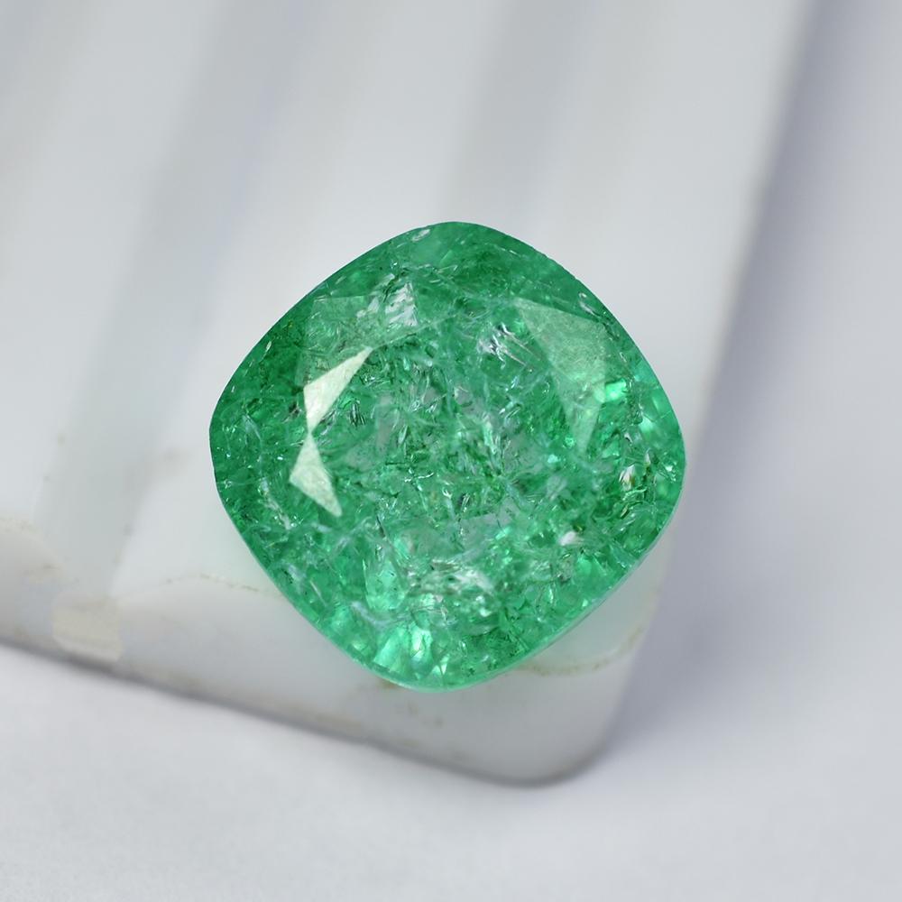 12.40 Ct Square Cushion Natural Green Emerald A++ Loose Gemstone
