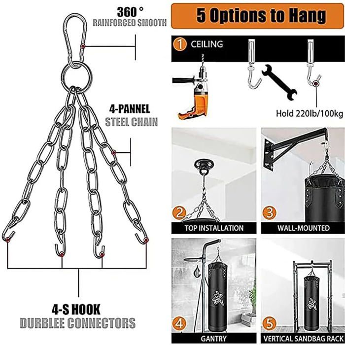 Sac de frappe - 15PCS Suspension Boxe 100cm - Rotation 360° - Kit 15 pièces - Cuir PU & Oxford
