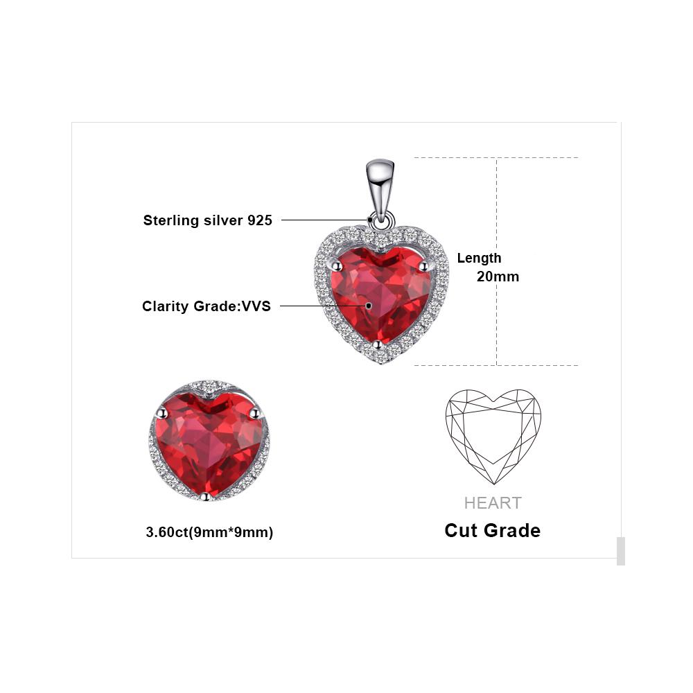 JewelryPalace Heart Love 3.6ct Created Ruby 925 Silver Pendant Necklace for Women No Chain Fashion Fine Jewelry Gift