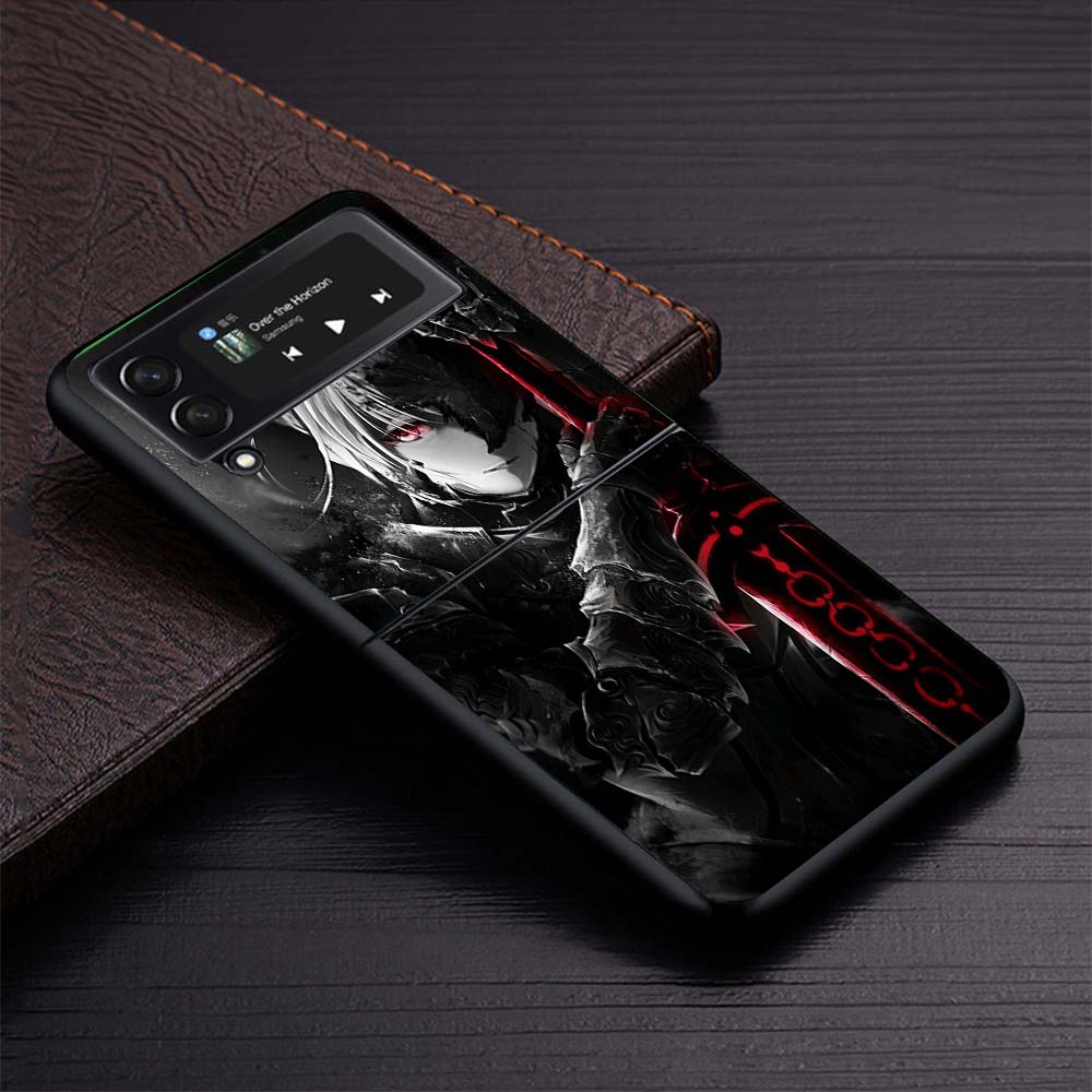 Fate Zero Stay Night Saber Жесткий Черный Чехол для Samsung Galaxy Z Flip 7 6 5 4 3 5G Чехол для Телефона Flip7 Flip6 Flip5 Flip4 Flip3 Patt