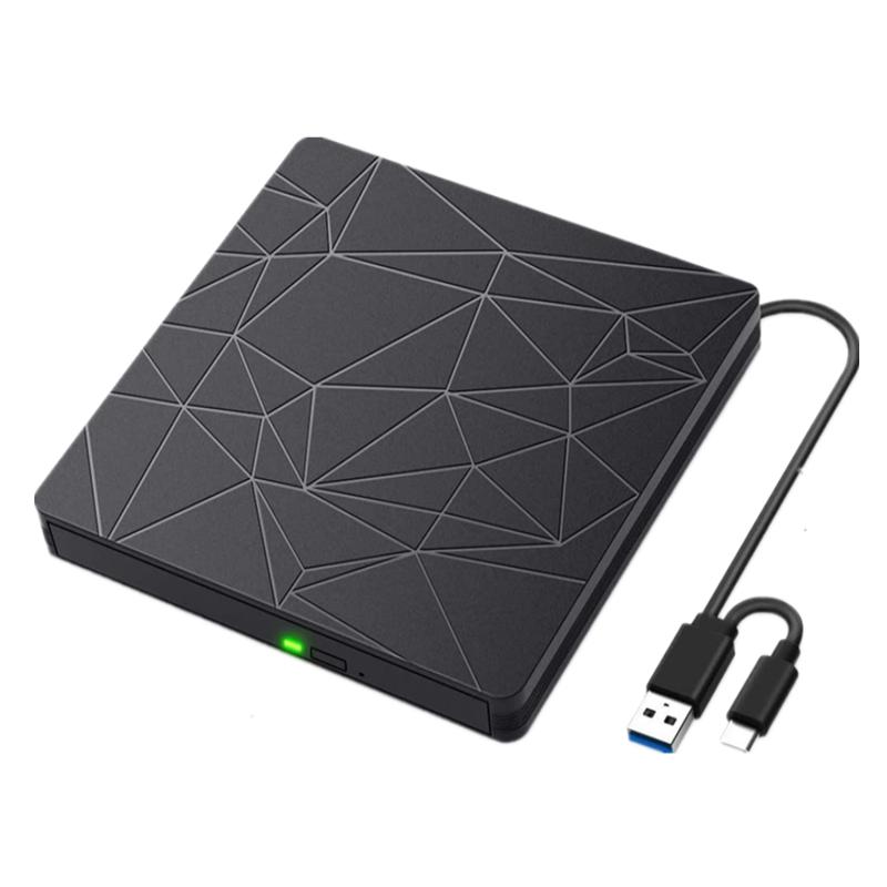 Внешний DVD RW привод, Портативный USB 3.0/Type-C CD привод для записи с бесшумной конструкцией, Оптические считыватели привода +/-RW для ноутбука, настольного компьютера