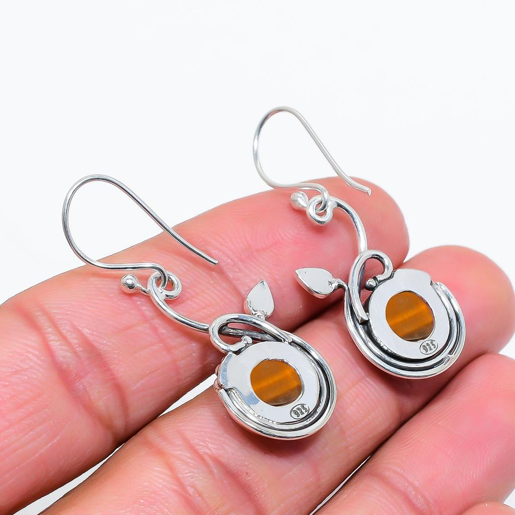 Yellow Tiger Eye - South Africa 925 Sterling Silver Earring V7003, Yellow Earring, Round Earring, Valentin's Day Gift, Gift For Her, Birthday Gift, Ha