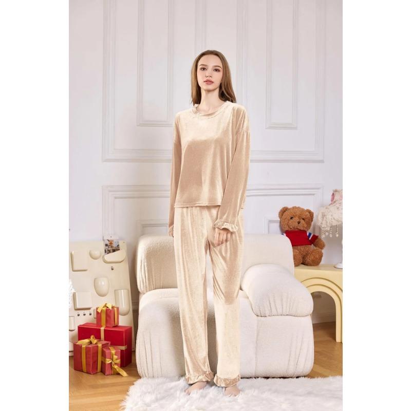Женский пижамный комплект осень-зима золотой бархат длинные рукава длинные брюки домашняя одежда можно носить на улице мягкий удобный