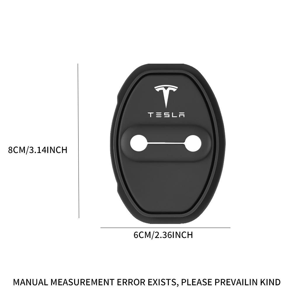 QPPU3 4pcs Car Logo Silicone Door Lock Protective Cover Sticker For Tesla Model 3 Model S X Model Y Roadster Cybertruck Semi Accessory