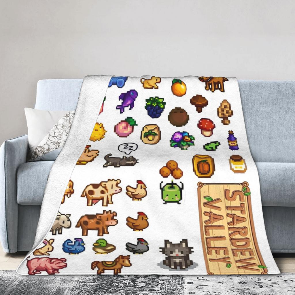Creature in Stardew Valley Flannel Throw Fashion Blankets Cute Jimino Animals for Bedding Throws Knitted Fashion Blanket Car Warm Breathable