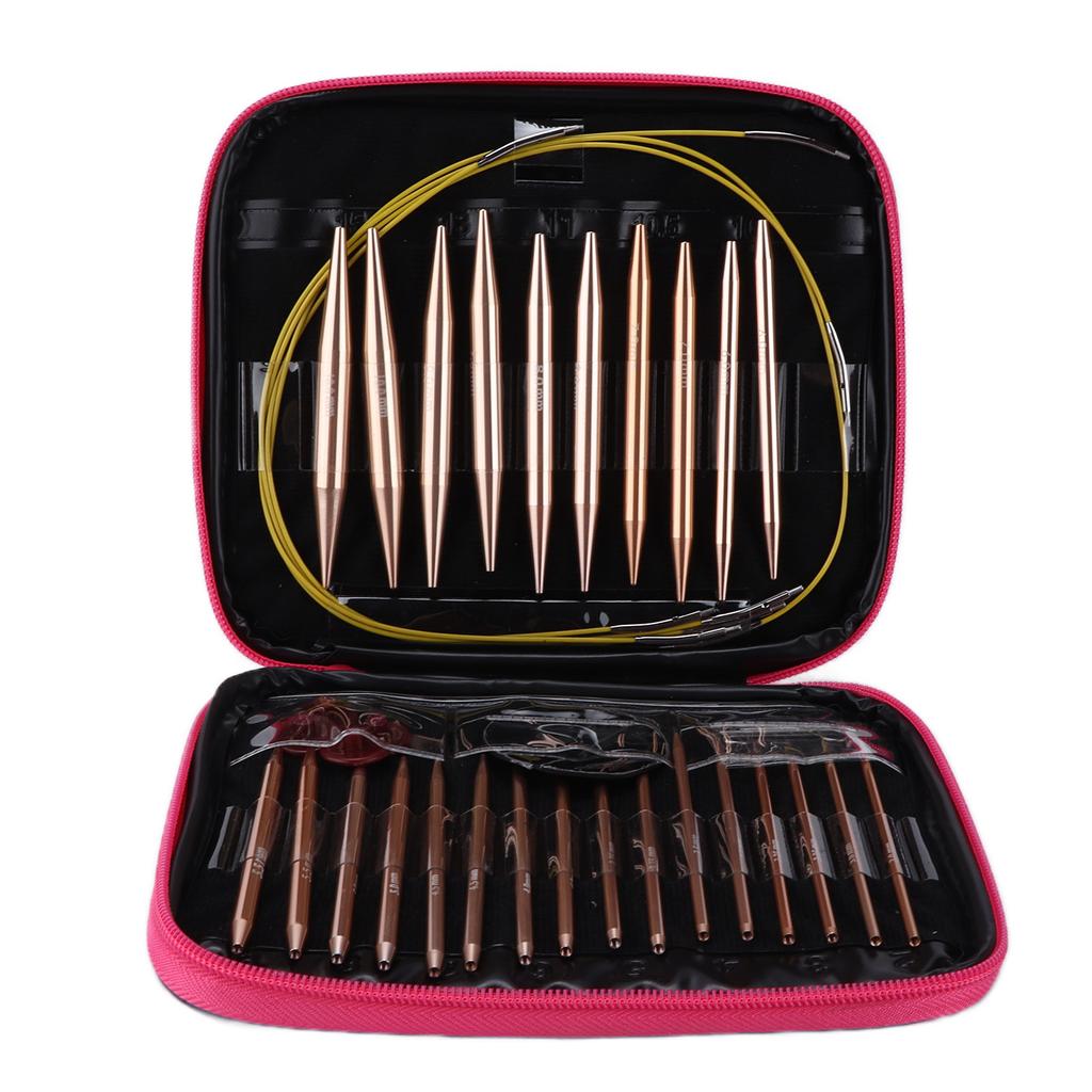 26pcs Circular Needle Interchangeable Rose Gold Color Weaving Crochet with Storage Case for Knitting