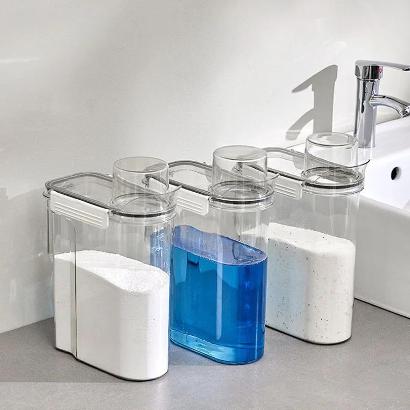 3 л Прозрачный дозатор для стирального порошка Герметичные контейнеры для хранения стирального порошка, отбеливателя, кондиционера Организатор для прачечной