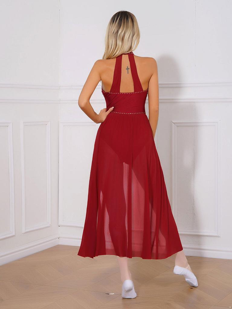 Женский балетный костюм для литургического поклонения, длинное платье с разрезом по бокам, фигурное катание, танцевальное представление, пэчворк, танцевальная одежда