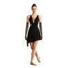 Women’s Lyrical Dance Gown Asymmetrical Hem Backless Rhinestone Detail with Mesh Gloves and Press Button Crotch Built-in Briefs S-XXL for Recital