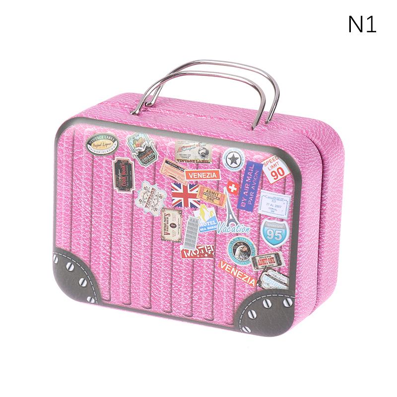 Vintage Mini Suitcase With Handle Candy Metal Storage Box For Wedding Gifts Candy Chocolate Print Travel Portable Container