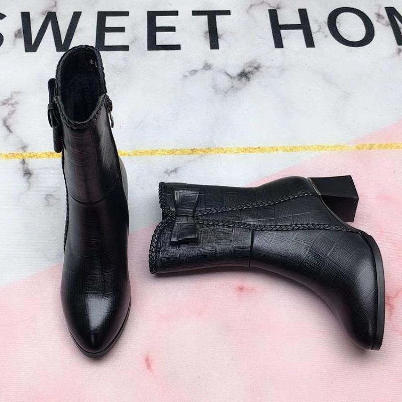 Модные зимние плюшевые теплые кожаные ботинки с бантом и круглым носком для женщин, повседневные нескользящие ботинки с заостренной молнией, женские ботинки