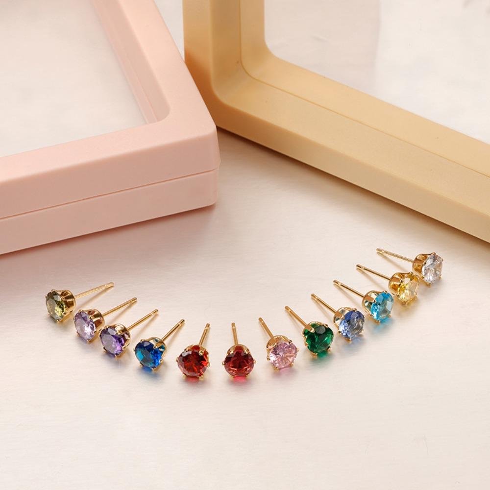 Круглые серьги с камнем декабря, темпераментные простые серьги из цветного циркония из нержавеющей стали