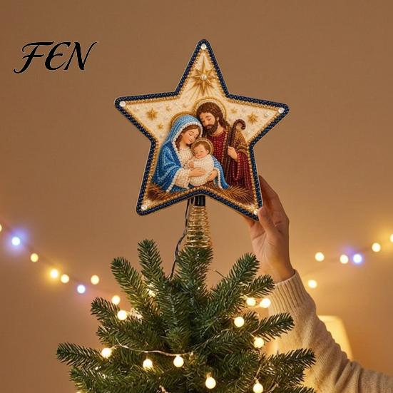 Christmas Tree Star Topper Christian Faux Pearl Art Kit, DIY Faith Nativity Holiday Decoration Kit Craft Decoration, Handmade Beaded Treetop Ornament