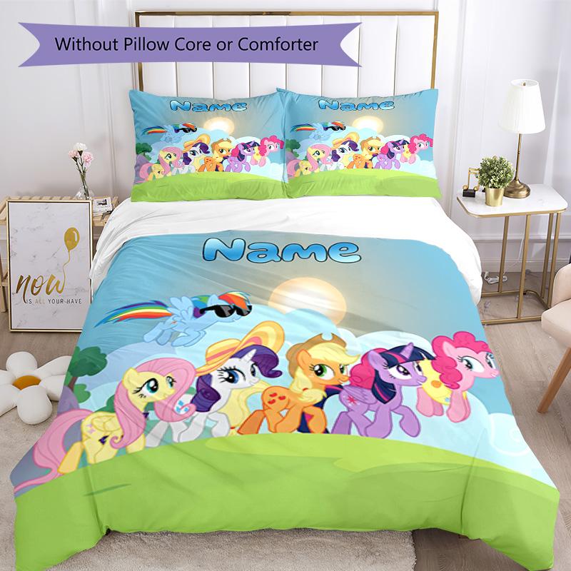 Little Pony (20) Customize your name Bedding Set Breathable Duvet Cover with Pillowcases Home Decoration Birthday Gift