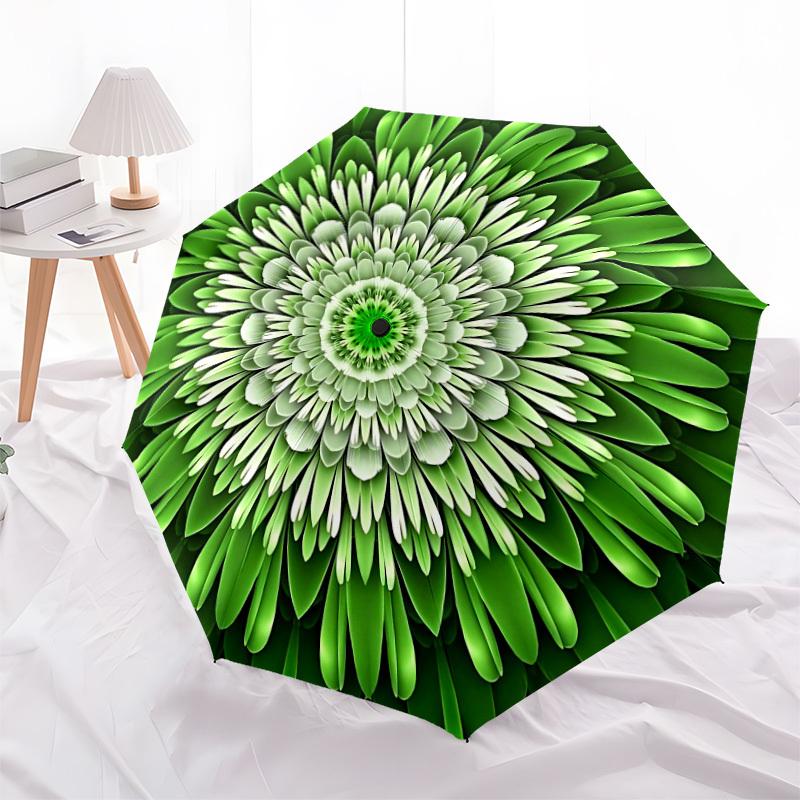 1pc Green Floral Mandala Automatic Open/Close Umbrella, Folding Compact Umbrella with Lightweight Design for Women/Men yy251028229
