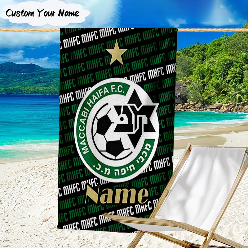 1PC Custom Name Beach Towel Maccabi FC Crest Beach Towel, Suitable for Camping, Travel, Beach Accessories, Super Absorbent, Family Gift