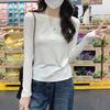 Half-open Neck Button Front Shoulder Slim-fitting Long-sleeved T-shirt Women's Early Spring New Solid Color Versatile Temperament Backing White Top