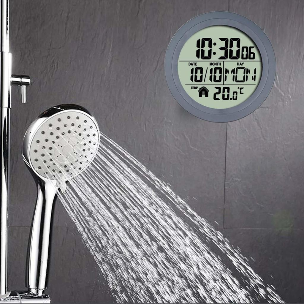 14.6 Cm Bathroom Digital Wall Clock with Suction Cup, LCD Display, Dustproof, Lightweight,