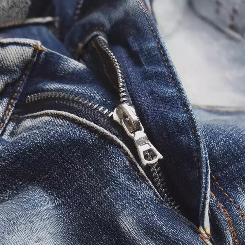 Джинсы мужские облегающие с рваными нашивками в стиле панк, осень 2022 г. — модель средней посадки 3390