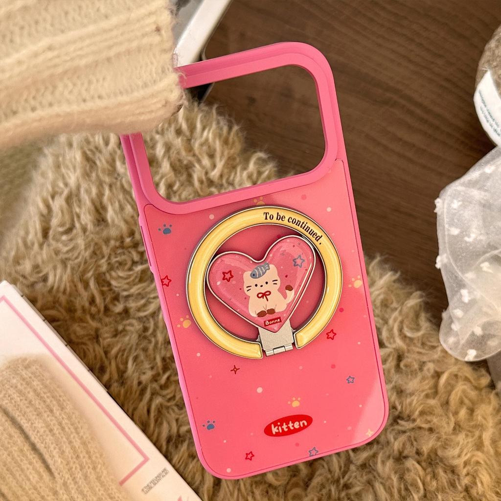 Очаровательный котенок, чехол-подставка в форме сердца для iPhone 16, iPhone 17, iPhone 17 Pro Max