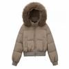 90% White Duck Down Short Puffer Jacket With Faux Fur Hood Winter Warm Coat Petite Women