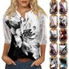 Women V Neck 3/4 Sleeve Shirts Print Lace Casual Blouse Loose Work Tunic Tops