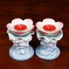 1pc Chinese Style Ceramic Lotus Candle Holder Decoration, Household Offering Candlestick Butter Candle Holder Feng Shui Buddhism