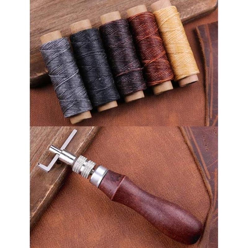 Наборы для шитья по коже Наборы для ремонта обивки со швейной иглой, иглой для прошивки швов, вязальным крючком для шитья DIY-поделок