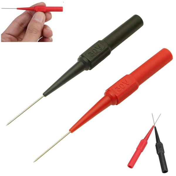 2pcs Insulation Piercing Needle Non-destructive Multimeter Test Probes Red/Black 30V-60V For Banana Plug