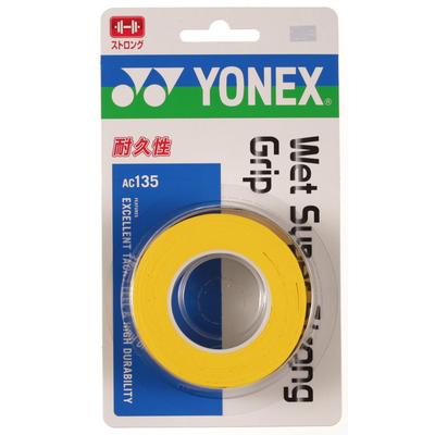 YONEX Grip Wet Суперпрочное сцепление AC135 Желтая Теннисная/Бадминтонная лента, (Пакет 3)