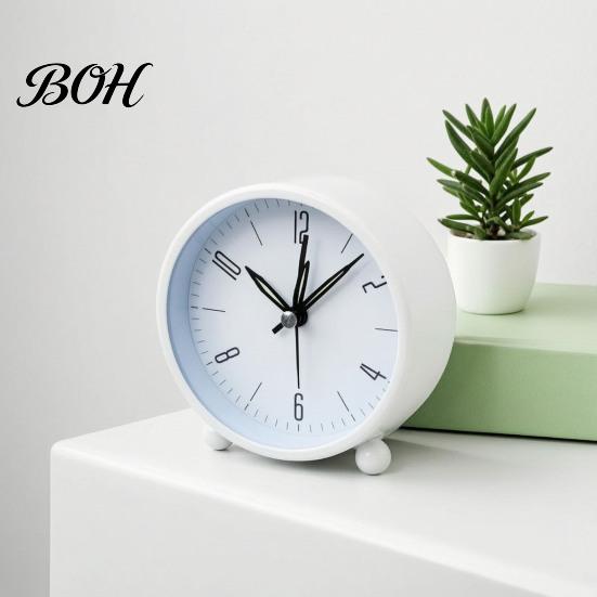Silent Non Ticking Clock Retro Metal Alarm with Night Light, Movement Electronic Non-Ticking Clock, Modern Round Table for Kids Students Light