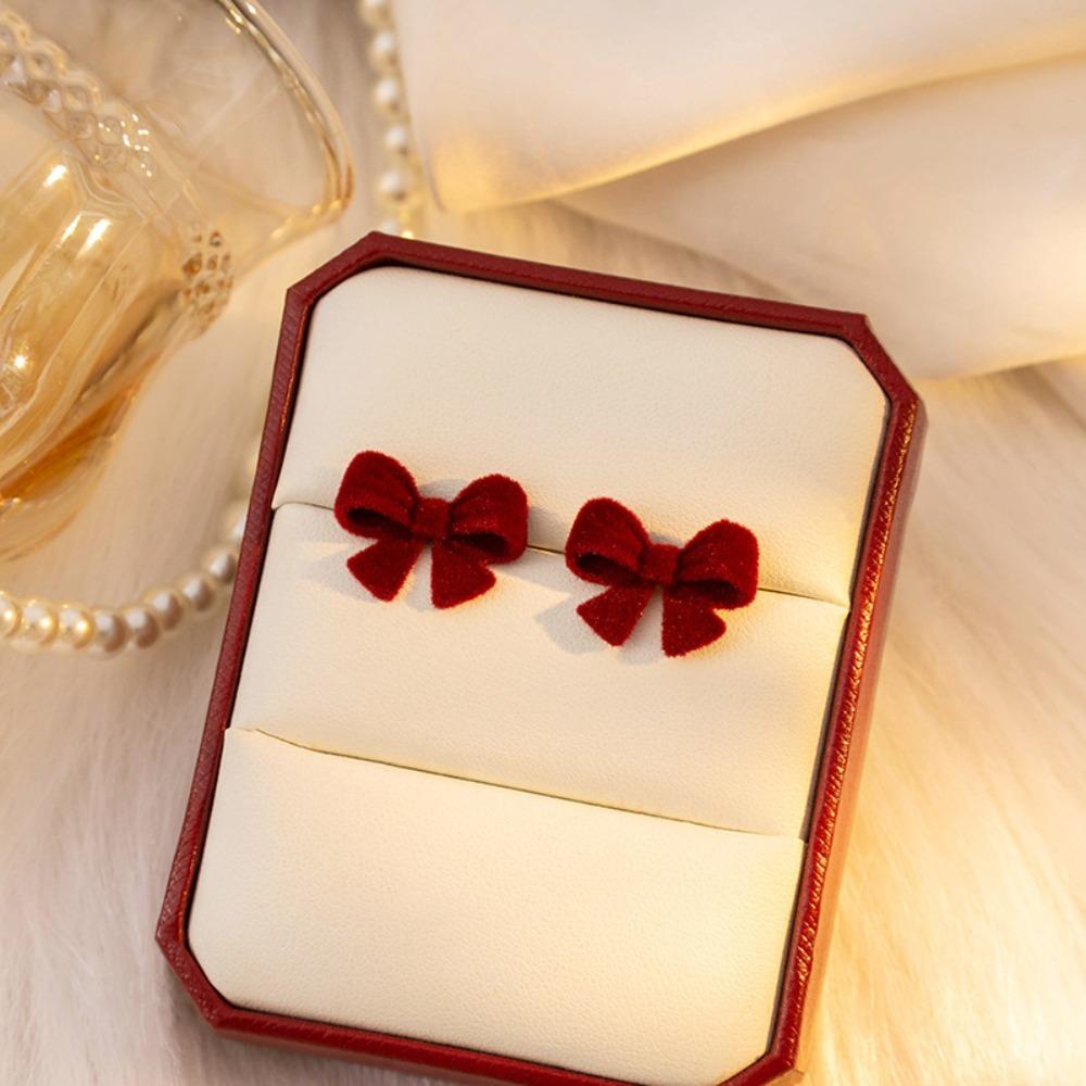 Zinc alloy Long Tassel Chain Flocking Bow Dangle Earrings NEW Earrings  New Year Gift