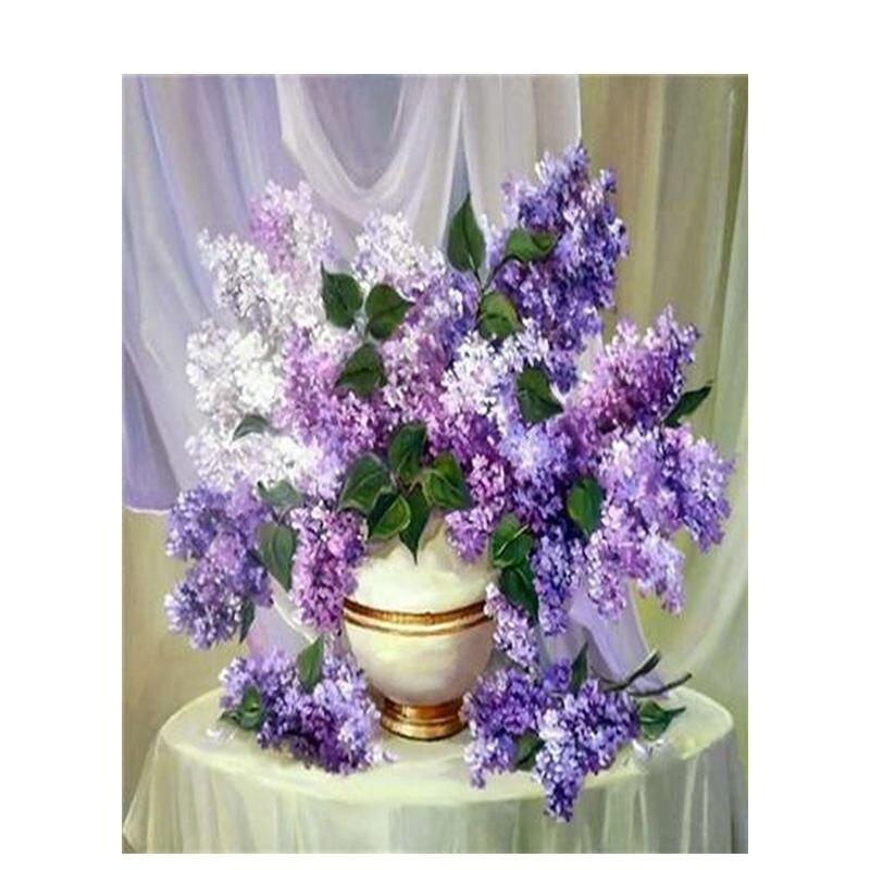 Алмазная живопись цветы полная дрель круглая алмазная вышивка фиолетовая лавандовая картина стразами домашний декор