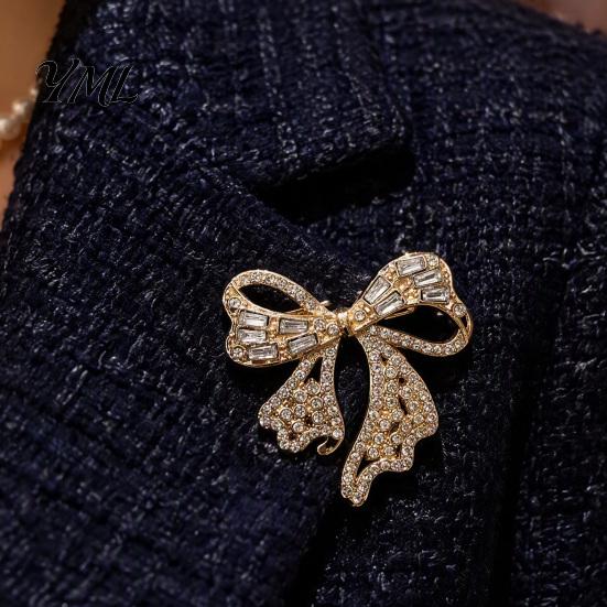 Golden Bowknot Brooch Sparkling Rhinestone Bow Brooch, Mini Shaped Lapel Alloy Pin Pin, Clothing Jewelry Accessory for Women Girls Bag Decoration
