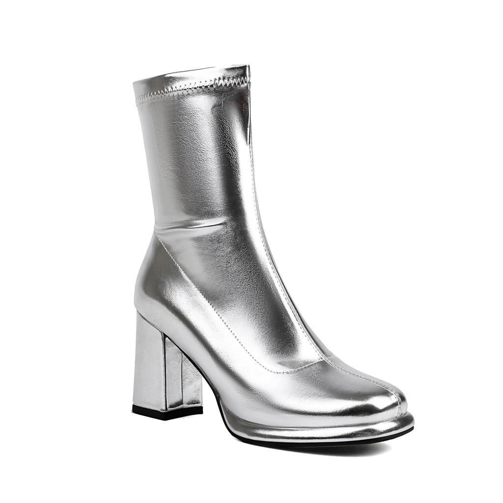 Krazing Pot PU Autumn Winter Shoes Super High Heels Platform Boots Square Toe Keep Warm Zipper Ankle Boots