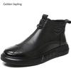 Fashion Golden Sapling New Arrival Winter Men Boots Basic Soft Shoes Outdoor Keep Warm Male Plush Ankle Boot Man Genuine Leather Booties