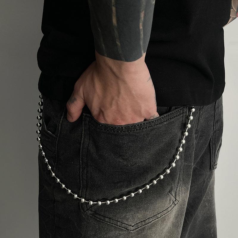 Punk Personalized Jeans Pants Chain For Men Minimalist Vintage Hip Hop Waist Chain Simple Round Beads Adjustable Waist Chain