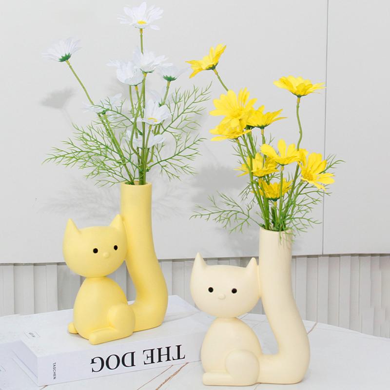 Cat Vase Abstract Art Vases Ceramic Kitten For Grass Dried Flower Nordic Living New Room Home Indoor Decoration Accessories