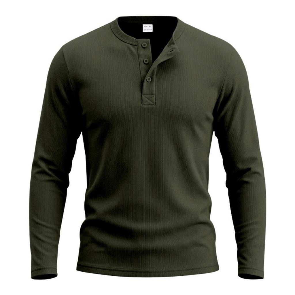 Мужская повседневная рубашка-henley с длинным рукавом, свободного кроя, в рубчик, дышащая, с планкой на пуговицах, топ-пуловер