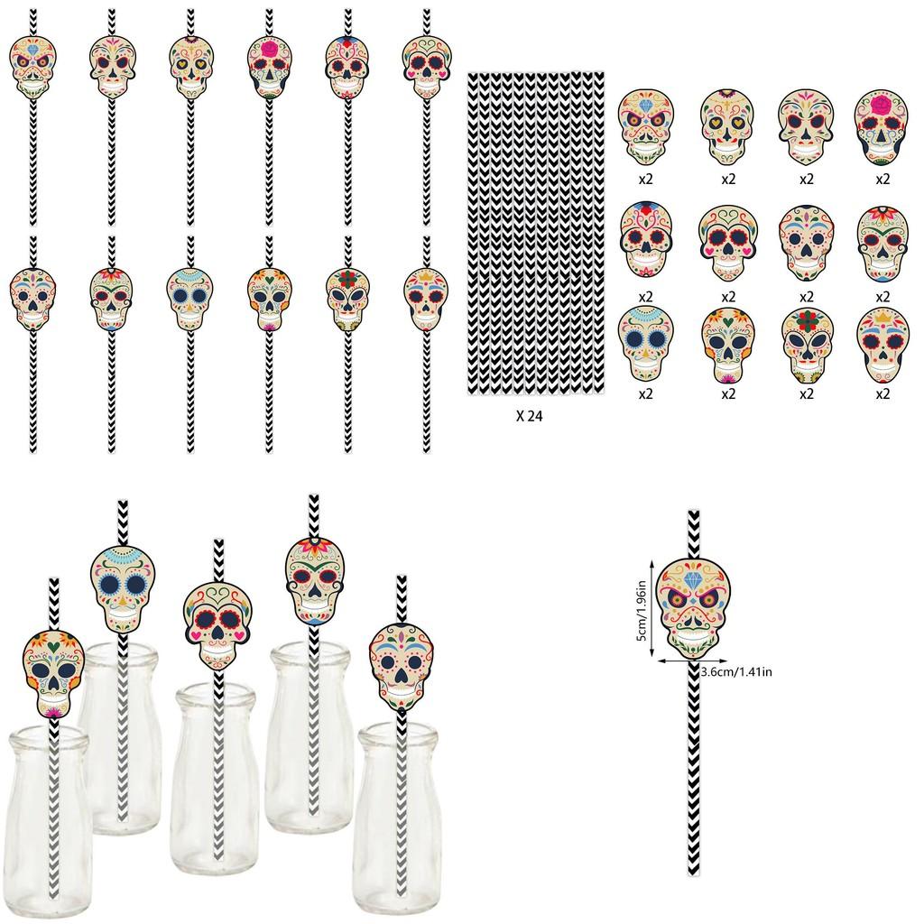 The Day Of Dead Party Decorations With Skull Paper Straws For Event Decor