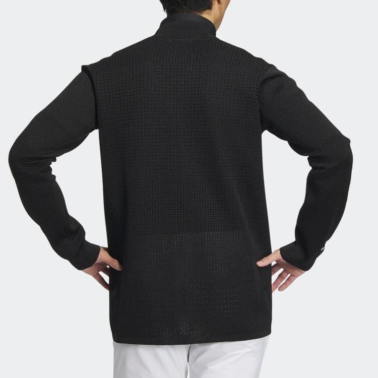 Adidas Solid Jacquard Long Sleeve Full-Zip Sweater Jacket Men Outerwear Black IM1689