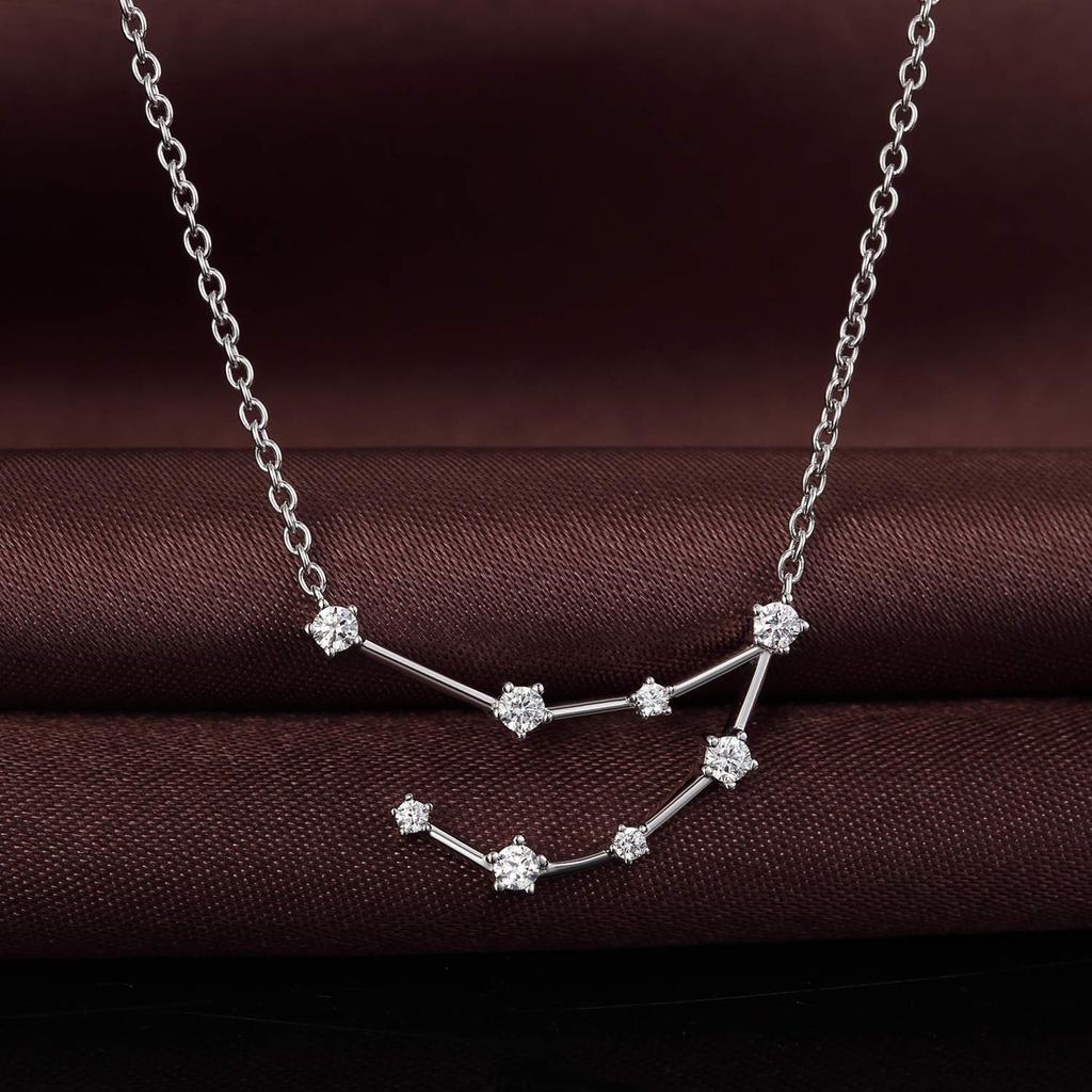 JMI Zodiac Necklace Silver 12 Constellations Constellation Astrology Pendant CZ Star 14K Silver Plated Fine Chain Simple Fine Birth Accessories