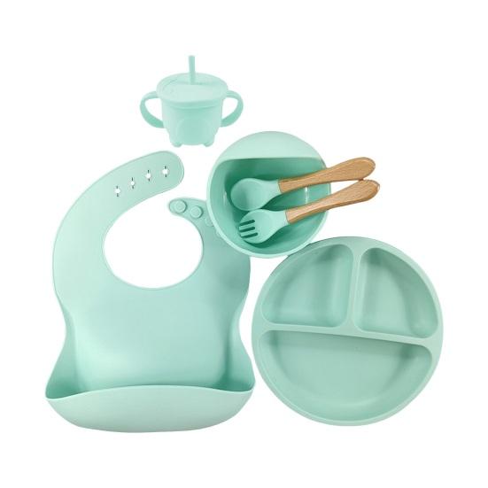 Набор детской посуды с силиконовой присоской, обеденная тарелка, миска, нагрудник, вилка, ложка, чашка-непроливайка, пищевая посудомоечная машина