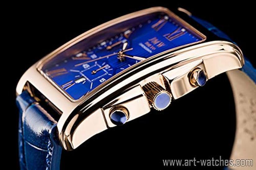 Square Watch Blue Rose Gold Watch Square Rectangular Chronograph Limited Model Seiko Quartz Leather Band Genuine Leather Business Simple Popular Day