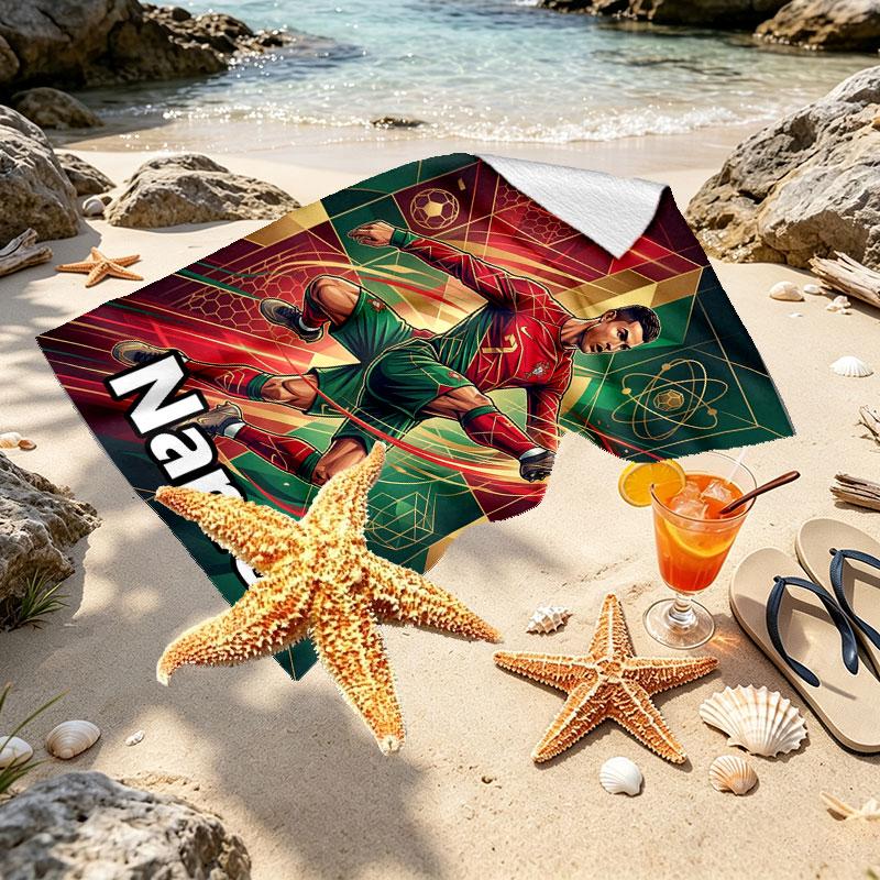 Custom Name Personalized Cristiano Ronaldo Print Beach Towel, for Trip Camping Beach Party Home Decor, Birthday Gift for Family & Friends