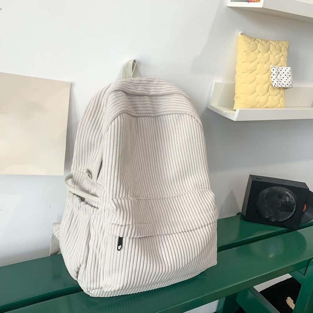 Large Capacity Corduroy Backpack Lightweight Casual Students Daypack Solid Color School Bag Kids
