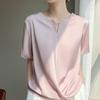 Summer V-neck Short-sleeved T-shirt for Women, Solid Color Loose, Slimming, Stylish, Lustrous and Elegant Base Layer