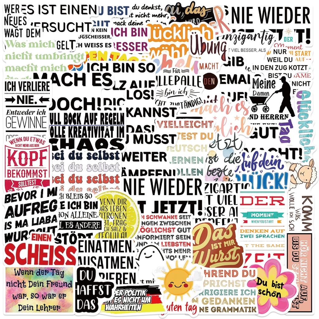 50 Cartoon German Inspirational Graffiti Stickers Decorate Suitcase Guitar DIY Waterproof Stickers