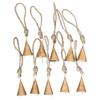 10-Pack Rustic Gold Metal Cow Bells with Jute Rope, 2-Inch Vintage Cone Bells for Crafts, Witch Bells, and Boho Farmhouse Wall Decor